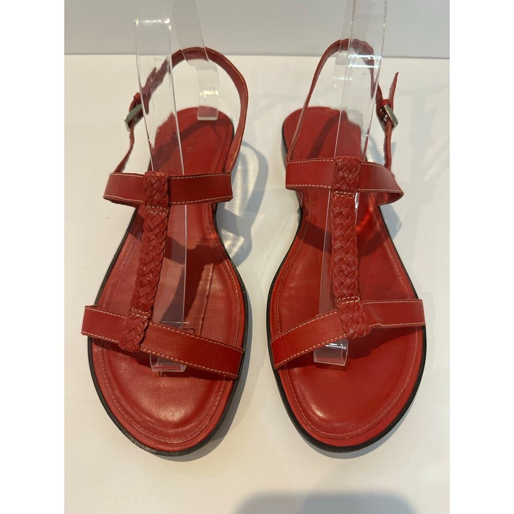 Talbots Leather T-Strap Flat Sandals Women’s 8.5B Red Classic Comfort Sandals - Picture 3 of 12
